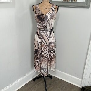 Elegant Animal Print Sleeveless Belted Dress